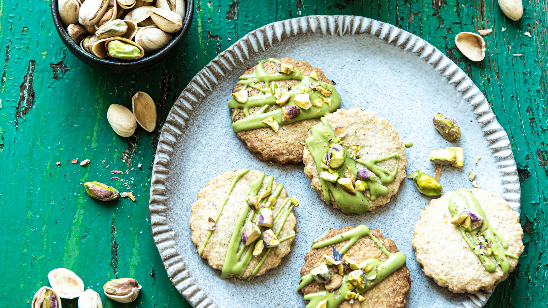 Vegan Matcha and Pistachio Cookies