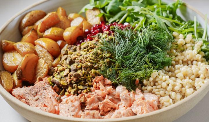 Pistachios, Roasted Beets and Salmon Salad