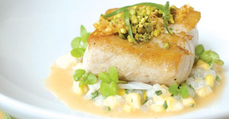 Sea Bass with Thai Curry & Pistachios